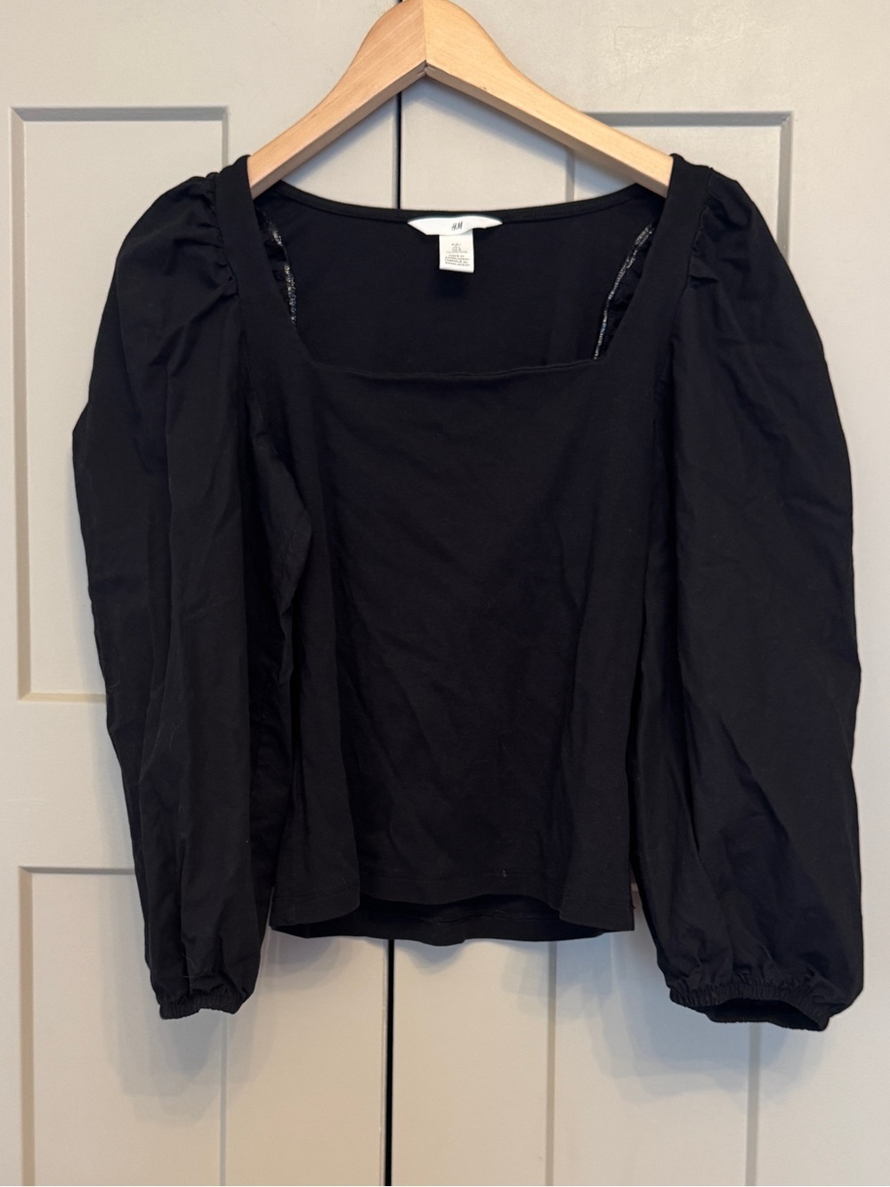 H&M Black Square Neck Puff Sleeve Top Size Large